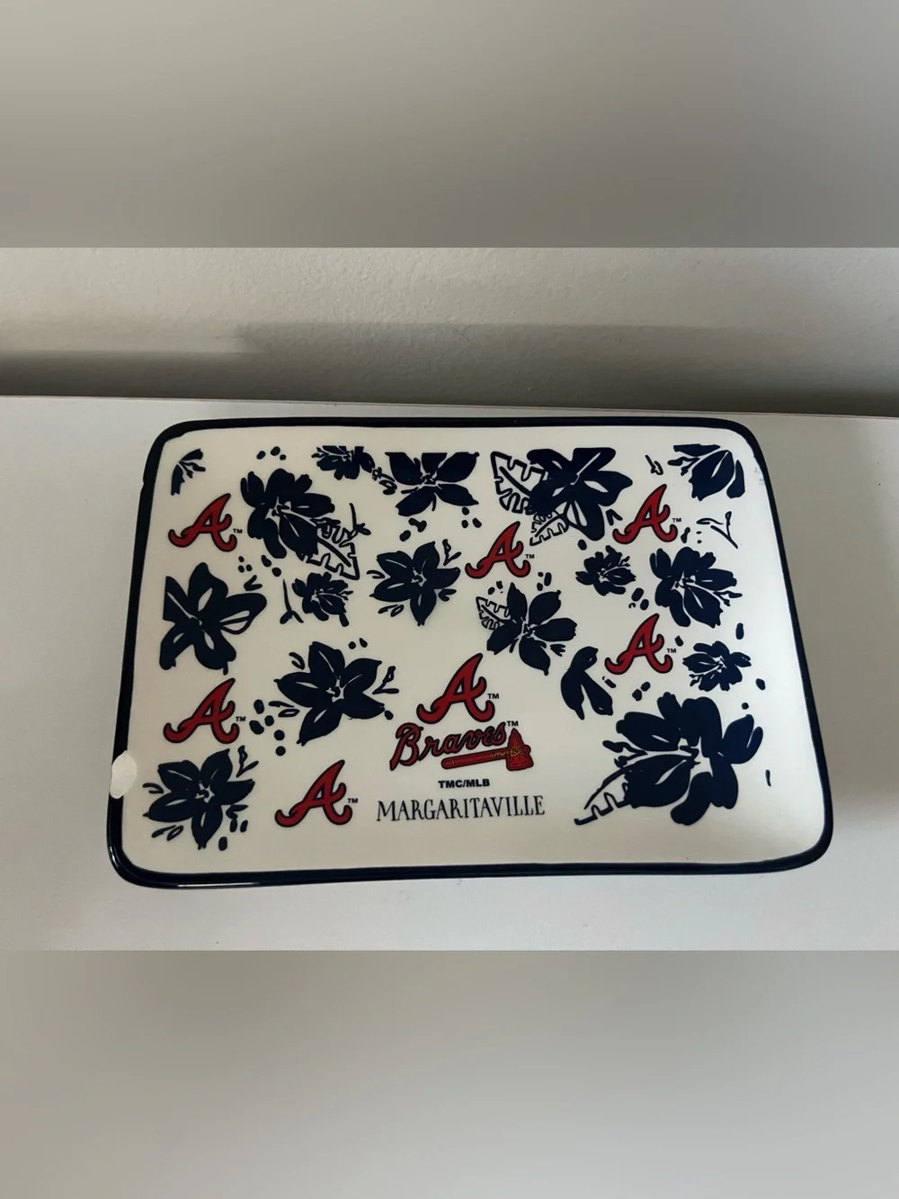 Atlanta Braves Margaritaville Floral Serving Tray - White, Navy & Red Homedecor - Picture 1 of 3